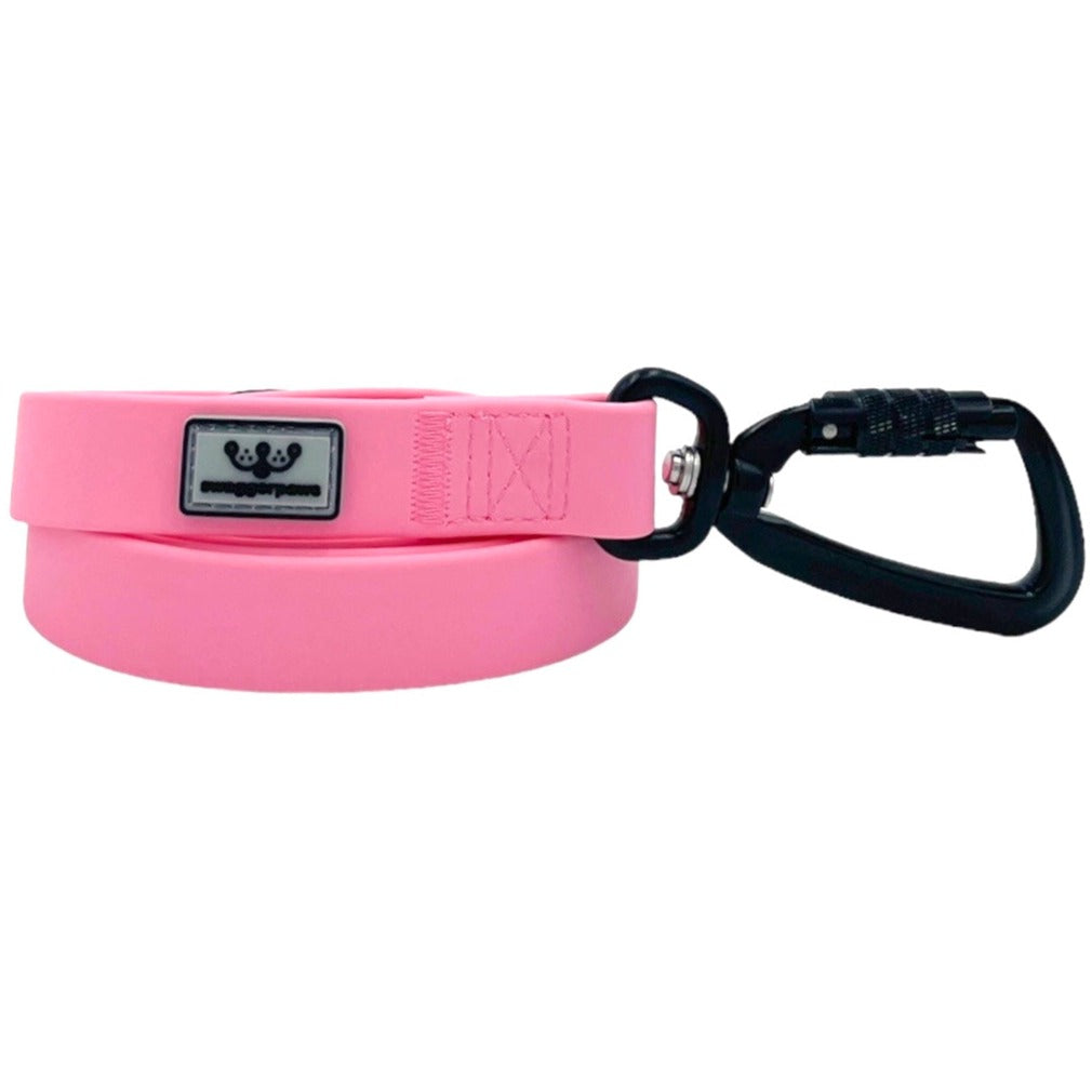 SwaggerPaws waterproof dog lead with auto-lock carabiner, flamingo pink