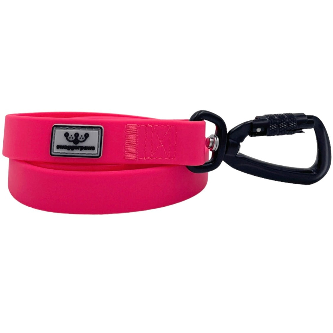 SwaggerPaws waterproof dog lead with auto-lock carabiner, raspberry red