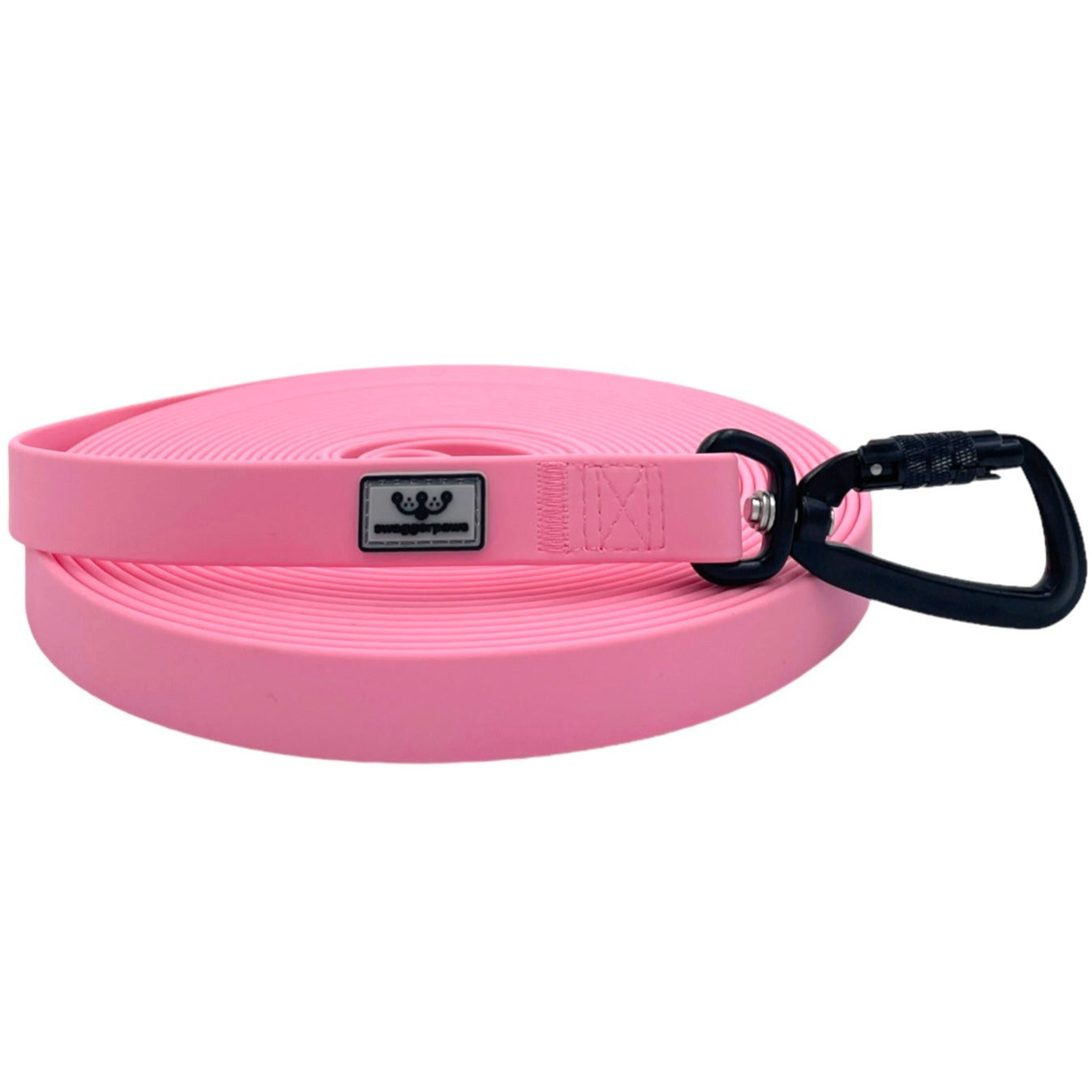 SwaggerPaws waterproof long line dog lead with auto-lock carabiner, flamingo pink