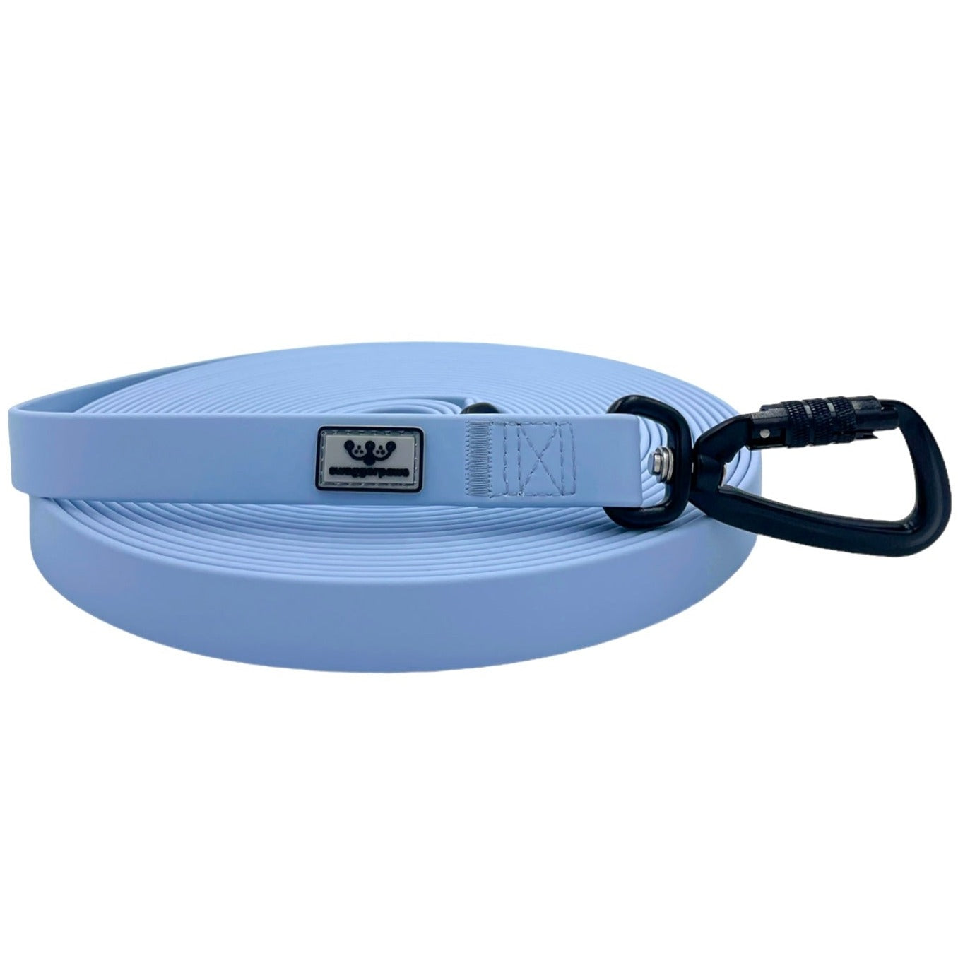 SwaggerPaws waterproof long line dog lead with auto-lock carabiner, sky blue. 