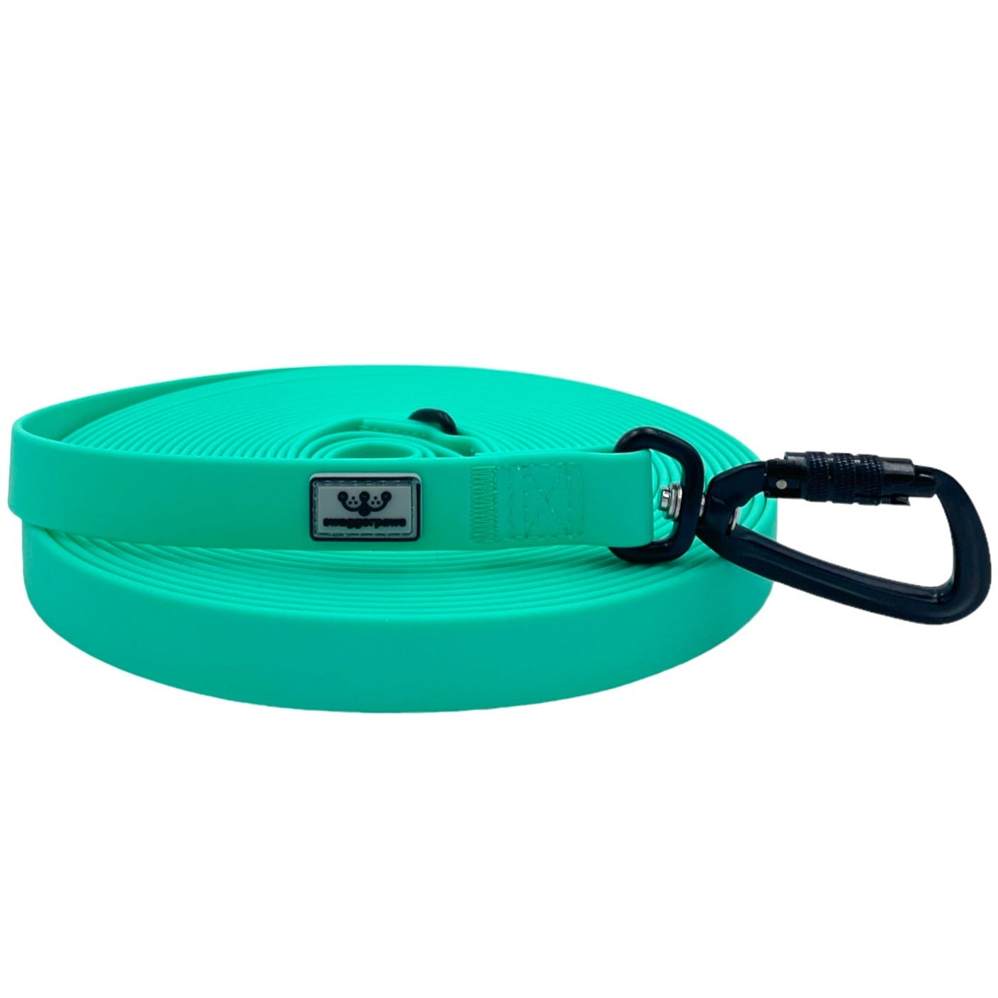 SwaggerPaws waterproof long line dog lead with auto-lock carabiner, spearmint green.