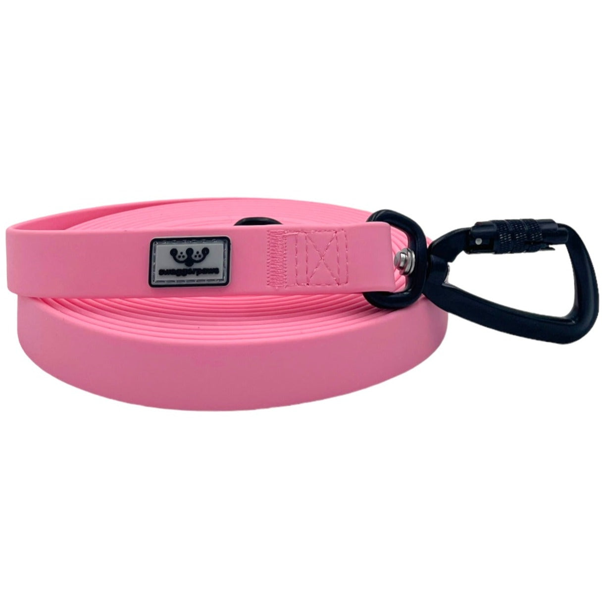 SwaggerPaws waterproof long line dog lead with auto-lock carabiner, flamingo pink