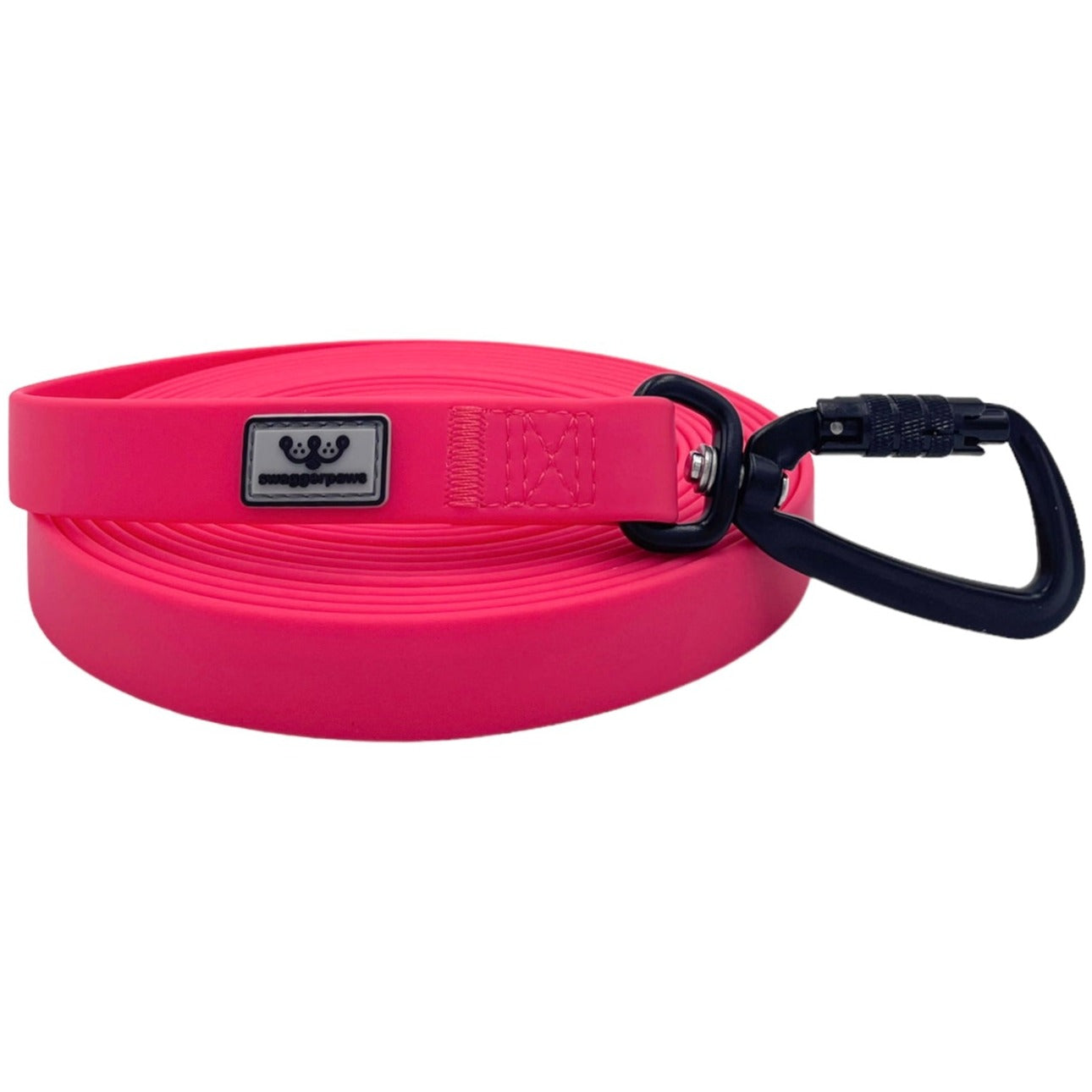 SwaggerPaws waterproof long line dog lead with auto-lock carabiner, raspberry red