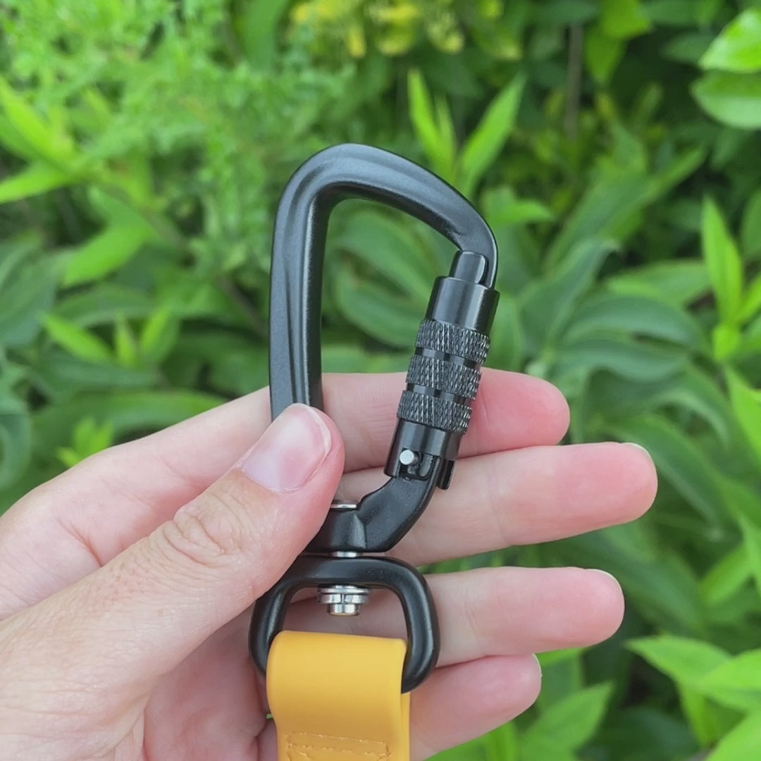 Load video: Auto-lock carabiner for waterproof long line dog lead